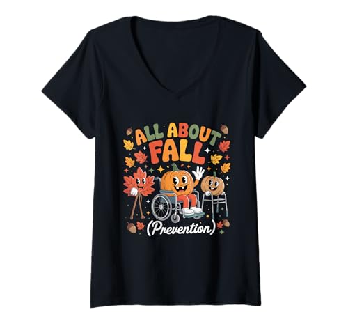 Damen Alles über Herbst-Physiotherapie Pt Ot Funny Nurse Pumpkins T-Shirt mit V-Ausschnitt Damen Alles über Herbst-Physiotherapie Pt Ot Funny Nurse Pumpkins T-Shirt mit V-Ausschnitt von Fall Autumn Physical Therapy Pt OT Nurse Apparel