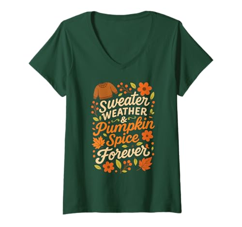 Damen Pumpkin Spice Shirt Damen Latte Herbst Pullover Wetter T-Shirt mit V-Ausschnitt Damen Pumpkin Spice Shirt Damen Latte Herbst Pullover Wetter T-Shirt mit V-Ausschnitt von Fall Autumn Pumpkin Spice Shirt Women Tee Shirt