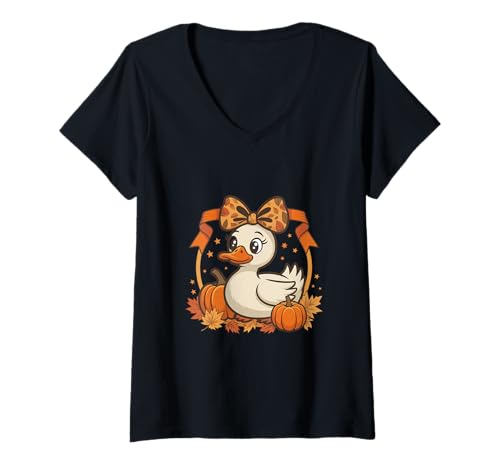 Damen Herbst Gans Herbst Kürbis T-Shirt mit V-Ausschnitt Damen Herbst Gans Herbst Kürbis T-Shirt mit V-Ausschnitt von Fall Autumn