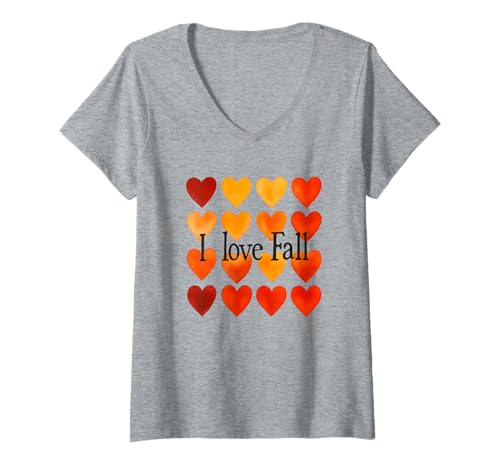 Damen I Love Fall Ästhetische Herbst-Kürbisherzen warme Ernte T-Shirt mit V-Ausschnitt Damen I Love Fall Ästhetische Herbst-Kürbisherzen warme Ernte T-Shirt mit V-Ausschnitt von Fall Cloths with Cozy Autumn Aesthetics