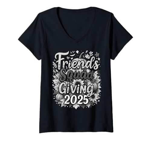Damen Friendsgiving 2025 Vibes - Cute Fall Thanksgiving Design T-Shirt mit V-Ausschnitt Damen Friendsgiving 2025 Vibes - Cute Fall Thanksgiving Design T-Shirt mit V-Ausschnitt von Fall Friends Squad Giving 2025 Thanksgiving