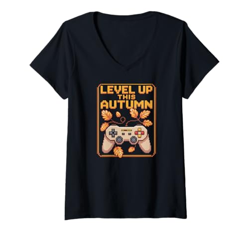 Damen Pixel-Gaming-Herbst zum Aufsteigen T-Shirt mit V-Ausschnitt Damen Pixel-Gaming-Herbst zum Aufsteigen T-Shirt mit V-Ausschnitt von Fall Gamer Mode Apparel Gifts by Anastasia