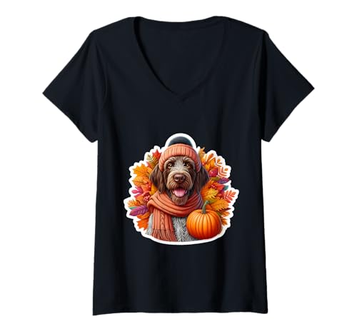 Damen Herbst Herbst Deutsch Drahthaar Hund Besitzer Vintage Niedlich T-Shirt mit V-Ausschnitt Damen Herbst Herbst Deutsch Drahthaar Hund Besitzer Vintage Niedlich T-Shirt mit V-Ausschnitt von Fall German Wirehaired Pointer Dog Owner Products