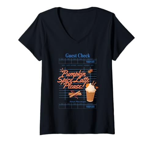 Damen Pumpkin Spice Latte, Bitte Gast checken Herbstkaffee T-Shirt mit V-Ausschnitt Damen Pumpkin Spice Latte, Bitte Gast checken Herbstkaffee T-Shirt mit V-Ausschnitt von Fall Guest check Pumpkin spice latte cozy season