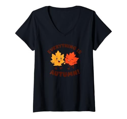 Damen Alles ist Herbst Frohe Herbsternte Kinder Herbst T-Shirt mit V-Ausschnitt Damen Alles ist Herbst Frohe Herbsternte Kinder Herbst T-Shirt mit V-Ausschnitt von Fall Harvest Festival Novelty Apparel
