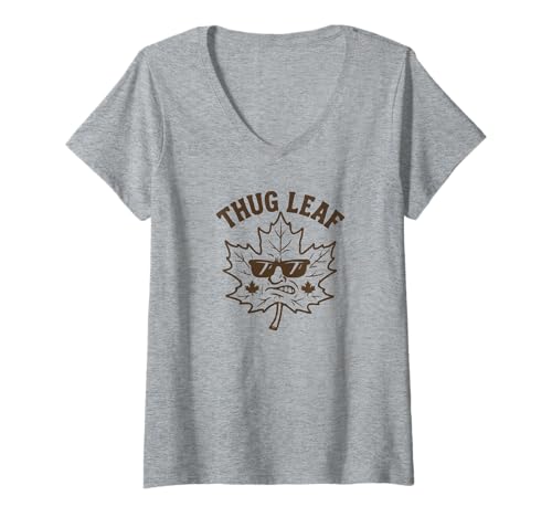 Damen Thug Leaf Happy Fall Harvest Autumn Lover Thug Leaf Wortspiel T-Shirt mit V-Ausschnitt Damen Thug Leaf Happy Fall Harvest Autumn Lover Thug Leaf Wortspiel T-Shirt mit V-Ausschnitt von Fall Harvest Festival Novelty Apparel