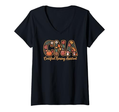 Damen CNA zertifizierter Pflegeassistent Herbst Kürbis Gewürzkunst T-Shirt mit V-Ausschnitt Damen CNA zertifizierter Pflegeassistent Herbst Kürbis Gewürzkunst T-Shirt mit V-Ausschnitt von Fall Healthcare Professional Pride by NLTS