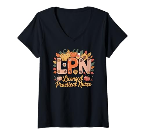 Damen LPN Lizenziertes praktisches Krankenschwester-Kürbis-Gewürz-Design T-Shirt mit V-Ausschnitt Damen LPN Lizenziertes praktisches Krankenschwester-Kürbis-Gewürz-Design T-Shirt mit V-Ausschnitt von Fall Healthcare Professional Pride by NLTS