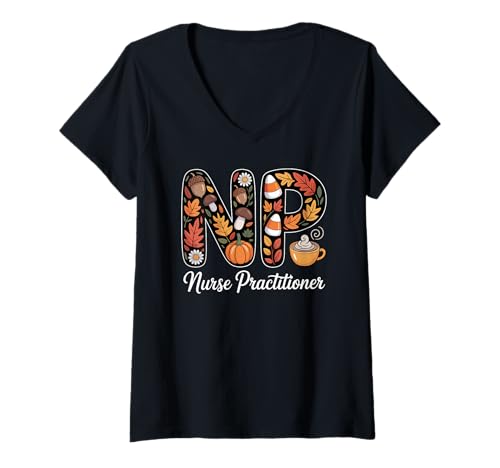 Damen NP Nurse Practitioner Herbst-Kürbis-Gewürz-Design T-Shirt mit V-Ausschnitt Damen NP Nurse Practitioner Herbst-Kürbis-Gewürz-Design T-Shirt mit V-Ausschnitt von Fall Healthcare Professional Pride by NLTS