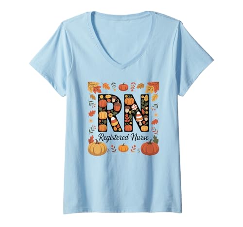 Damen RN Registered Nurse Fall Pumpkin Spice Design T-Shirt mit V-Ausschnitt Damen RN Registered Nurse Fall Pumpkin Spice Design T-Shirt mit V-Ausschnitt von Fall Healthcare Professional Pride by NLTS