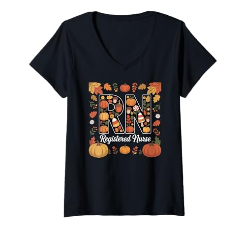 Damen RN Registered Nurse Fall Pumpkin Spice Design T-Shirt mit V-Ausschnitt Damen RN Registered Nurse Fall Pumpkin Spice Design T-Shirt mit V-Ausschnitt von Fall Healthcare Professional Pride by NLTS
