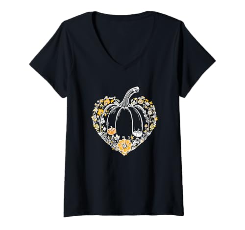 Damen Herbst Herbst Kürbis Familie Halloween Thanksgiving Dankbar T-Shirt mit V-Ausschnitt Damen Herbst Herbst Kürbis Familie Halloween Thanksgiving Dankbar T-Shirt mit V-Ausschnitt von Fall Heart Cute Crafty Designs for Women & Girls