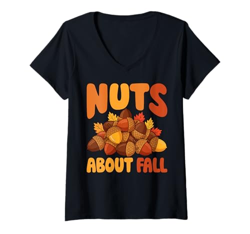 Damen Herbst - Nuts About Fall T-Shirt mit V-Ausschnitt Damen Herbst - Nuts About Fall T-Shirt mit V-Ausschnitt von Fall Mood Seasonal Apparel
