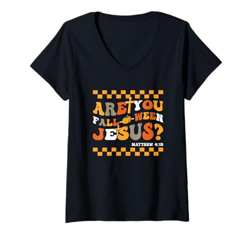 Damen Halloween Herbst-O-Ween Religiös Bist du Faloween-Jesus T-Shirt mit V-Ausschnitt Damen Halloween Herbst-O-Ween Religiös Bist du Faloween-Jesus T-Shirt mit V-Ausschnitt von Fall-O-Ween Are You Falloween Jesus Gift
