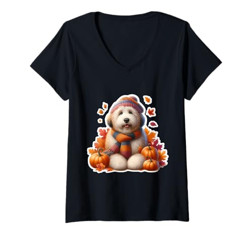 Damen Herbst Old English Sheepdog Dog Owner Lover Vintage Mom T-Shirt mit V-Ausschnitt Damen Herbst Old English Sheepdog Dog Owner Lover Vintage Mom T-Shirt mit V-Ausschnitt von Fall Old English Sheepdog Dog Owner Products