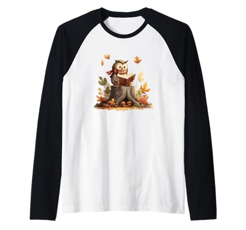 Kuschelige Eule mit Büchern und Wald für Erwachsene und Kinder Raglan von Fall Owl Outfit