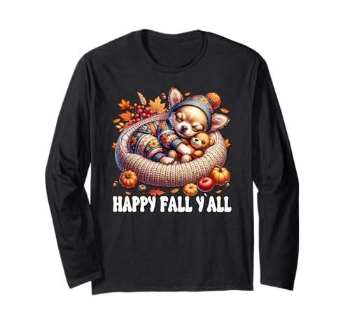 Happy Fall Yall Graphic for Women Girls Cute Chihuahua Puppy Langarmshirt von Fall Puppy Chihuahua Gifts For Chihuahua Lovers