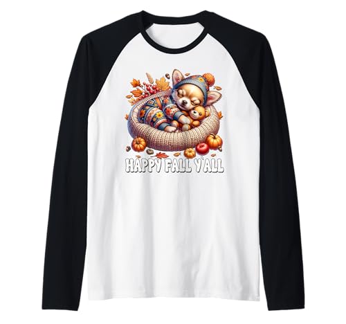 Happy Fall Yall Graphic for Women Girls Cute Chihuahua Puppy Raglan von Fall Puppy Chihuahua Gifts For Chihuahua Lovers