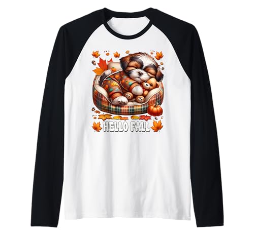 Shih Tzu Dog Mom Graphic for Fall Women Hello Fall Autumn Raglan von Fall Puppy Mom And Shih Tzu Gifts For Dog Lovers