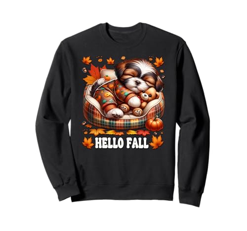 Shih Tzu Dog Mom Graphic for Fall Women Hello Fall Autumn Sweatshirt von Fall Puppy Mom And Shih Tzu Gifts For Dog Lovers