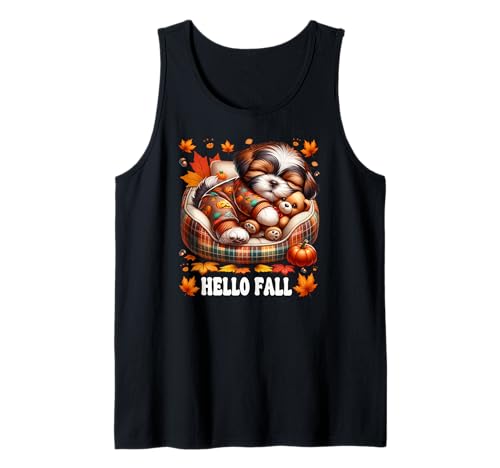 Shih Tzu Dog Mom Graphic for Fall Women Hello Fall Autumn Tank Top von Fall Puppy Mom And Shih Tzu Gifts For Dog Lovers