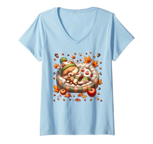 Damen Cute Fall Accessories for Women and Girls Autumn Pomeranian T-Shirt mit V-Ausschnitt Damen Cute Fall Accessories for Women and Girls Autumn Pomeranian T-Shirt mit V-Ausschnitt von Fall Puppy Pomeranian Gifts For Pomeranian Lovers