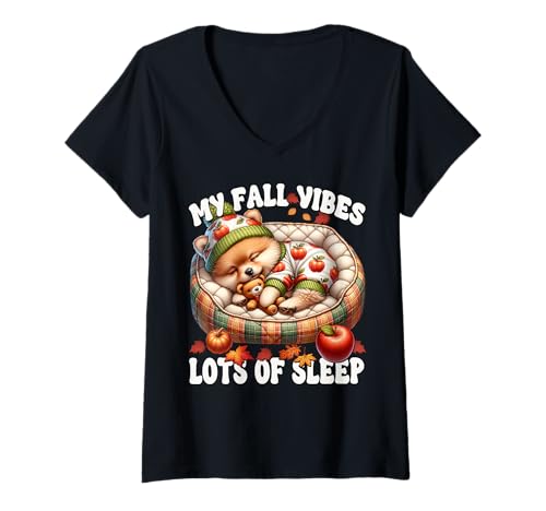 Damen Fall Saying for Women Pom Mom Autumn-Sayings Cute Pomeranian T-Shirt mit V-Ausschnitt Damen Fall Saying for Women Pom Mom Autumn-Sayings Cute Pomeranian T-Shirt mit V-Ausschnitt von Fall Puppy Pomeranian Gifts For Pomeranian Lovers