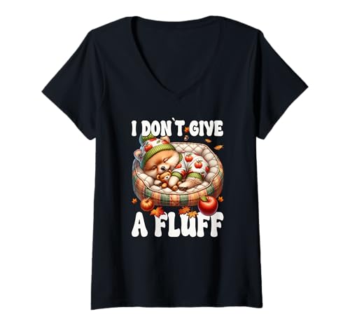 Damen I Dont Give A Fluff Pomeranian Lover Graphic for Autumn Fall T-Shirt mit V-Ausschnitt Damen I Dont Give A Fluff Pomeranian Lover Graphic for Autumn Fall T-Shirt mit V-Ausschnitt von Fall Puppy Pomeranian Gifts For Pomeranian Lovers