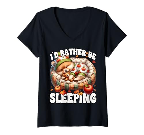 Damen Pomeranian Fall Saying for Pom Mom Dad Id Rather Be Sleeping T-Shirt mit V-Ausschnitt Damen Pomeranian Fall Saying for Pom Mom Dad Id Rather Be Sleeping T-Shirt mit V-Ausschnitt von Fall Puppy Pomeranian Gifts For Pomeranian Lovers