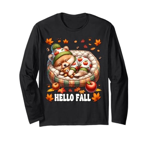 Hello Fall Pomeranian Themed Graphic for Women Cute Pom Mom Langarmshirt Hello Fall Pomeranian Themed Graphic for Women Cute Pom Mom Langarmshirt von Fall Puppy Pomeranian Gifts For Pomeranian Lovers