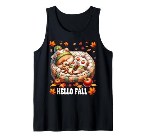 Hello Fall Pomeranian Themed Graphic for Women Cute Pom Mom Tank Top Hello Fall Pomeranian Themed Graphic for Women Cute Pom Mom Tank Top von Fall Puppy Pomeranian Gifts For Pomeranian Lovers