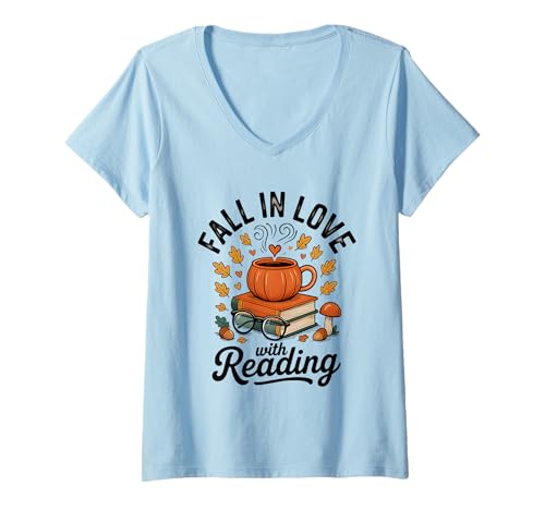 Damen Verliebe Dich in den lesenden Herbst-Bibliothekar, süßer Buchliebhaber T-Shirt mit V-Ausschnitt Damen Verliebe Dich in den lesenden Herbst-Bibliothekar, süßer Buchliebhaber T-Shirt mit V-Ausschnitt von Fall Reading Love For Reader