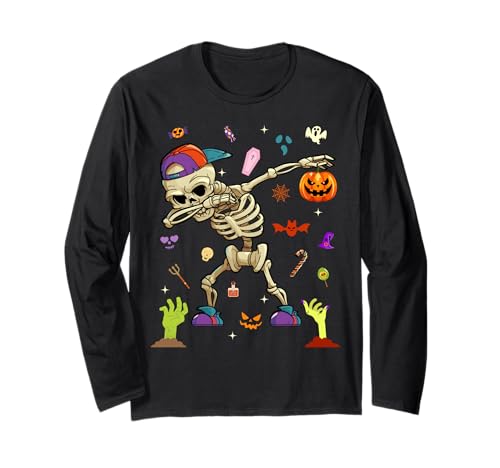 Men Women Kids Dabbing Skeleton Pumpkin Spooky Halloween Langarmshirt Men Women Kids Dabbing Skeleton Pumpkin Spooky Halloween Langarmshirt von Fall Season Autumn Halloween Costume Vampire Candy
