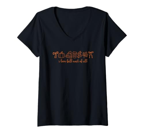 Damen Ich Liebe den Herbst vor allem gemütliche Herbststimmung T-Shirt mit V-Ausschnitt Damen Ich Liebe den Herbst vor allem gemütliche Herbststimmung T-Shirt mit V-Ausschnitt von Fall Season Autumn Pumpkin Cozy Vibes