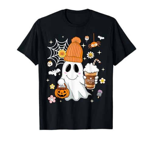 Autumn Men Women Cute Ghost Drinking Coffee Spooky Halloween T-Shirt von Fall Season Costume Ghost Drinking Ice Coffee Love