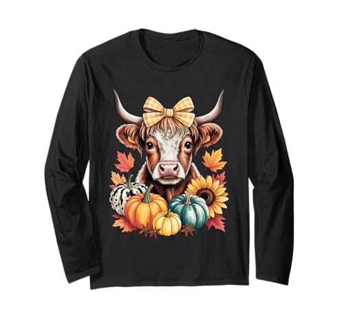 Süßes Hochlandkuh Herbstsaison Kürbis Design Geschenk Männer Frauen Langarmshirt von Fall Season Thanksgiving Spooky Halloween Graphics