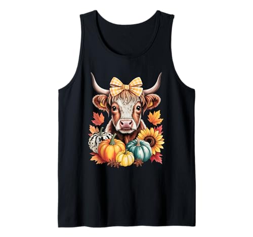 Süßes Hochlandkuh Herbstsaison Kürbis Design Geschenk Männer Frauen Tank Top von Fall Season Thanksgiving Spooky Halloween Graphics