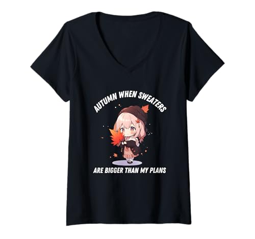 Damen Autumn Anime Kawaii Autumn If Pullover größer als Meine Pläne T-Shirt mit V-Ausschnitt Damen Autumn Anime Kawaii Autumn If Pullover größer als Meine Pläne T-Shirt mit V-Ausschnitt von Fall Vibes Autumn Season