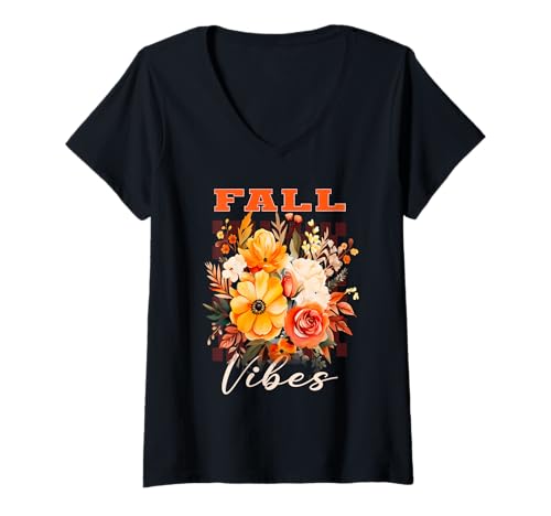 Damen Fall Vibes Trendy Vintage Herbst Retro Cute Floral T-Shirt mit V-Ausschnitt Damen Fall Vibes Trendy Vintage Herbst Retro Cute Floral T-Shirt mit V-Ausschnitt von Fall Vibes Cute Floral Sapphire Star