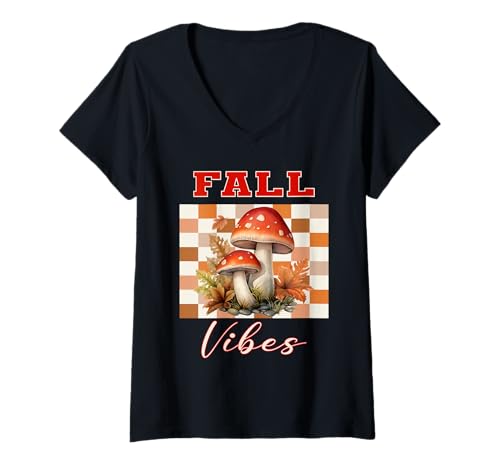 Damen Fall Vibes Trendy Vintage Herbst Retro Floral Pilz T-Shirt mit V-Ausschnitt Damen Fall Vibes Trendy Vintage Herbst Retro Floral Pilz T-Shirt mit V-Ausschnitt von Fall Vibes Floral Mushroom Sapphire Star