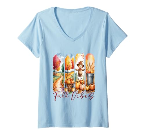 Damen Fall Vibes Trendy Vintage Herbst Cool Tree & Floral Szenen T-Shirt mit V-Ausschnitt Damen Fall Vibes Trendy Vintage Herbst Cool Tree & Floral Szenen T-Shirt mit V-Ausschnitt von Fall Vibes Floral Pumpkin Tree Sapphire Star