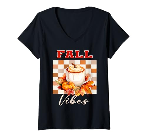 Damen Fall Vibes Trendy Vintage Herbst Floral Kürbis & Kaffee T-Shirt mit V-Ausschnitt Damen Fall Vibes Trendy Vintage Herbst Floral Kürbis & Kaffee T-Shirt mit V-Ausschnitt von Fall Vibes Floral Pumpkin & Coffee Sapphire Star