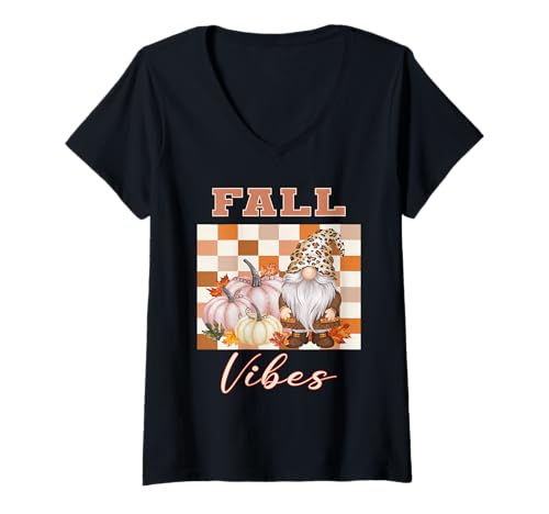 Damen Fall Vibes Trendy Vintage Herbst Retro Zwerg & Kürbisse T-Shirt mit V-Ausschnitt Damen Fall Vibes Trendy Vintage Herbst Retro Zwerg & Kürbisse T-Shirt mit V-Ausschnitt von Fall Vibes Gnome & Pumpkins Sapphire Star