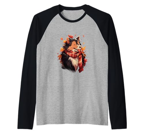 Herbst Chibi Boy Hund Apportierspaß und fallende Blätter Kawaii Raglan von Fall Vibes Kids Anime Kawaii Autumn Season