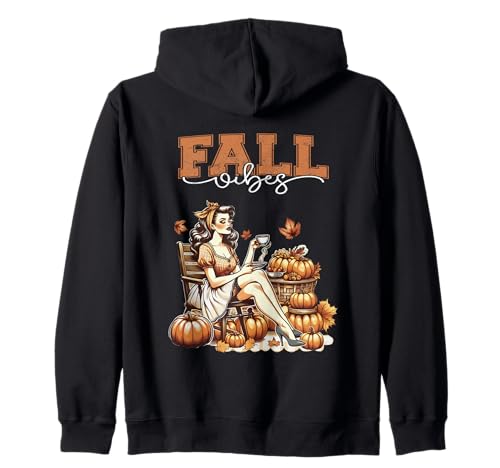Fall Vibes Trendy Vintage Herbst Pin Up Mädchen mit Kürbis Kapuzenjacke von Fall Vibes Pin Up Girl & Pumpkin Sapphire Star