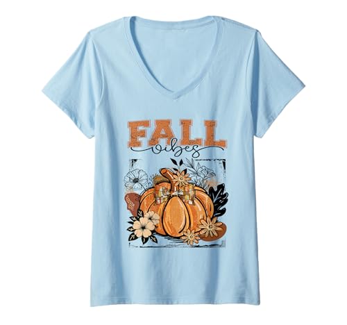 Damen Fall Vibes Cool Trendy Vintage Herbst Retro Floral Kürbis T-Shirt mit V-Ausschnitt Damen Fall Vibes Cool Trendy Vintage Herbst Retro Floral Kürbis T-Shirt mit V-Ausschnitt von Fall Vibes Retro Floral Pumpkin Sapphire Star