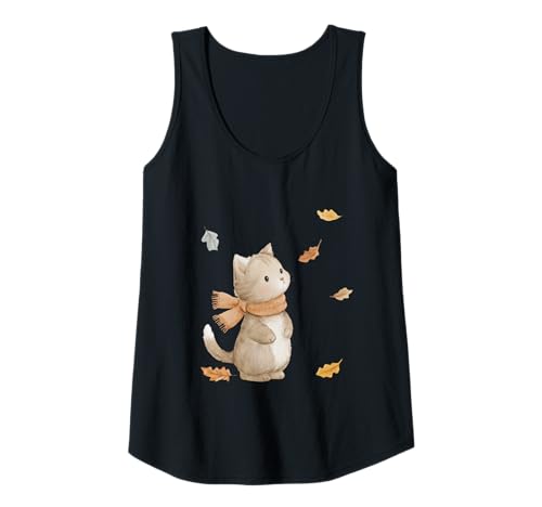 Damen Süße Katze mit Schal und Herbstlaub Tank Top Damen Süße Katze mit Schal und Herbstlaub Tank Top von Fall Whiskers Studio