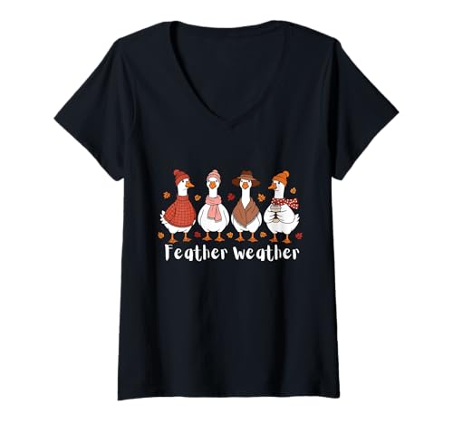Damen Federwetter Herbst Gans Kaffee Wetter T-Shirt mit V-Ausschnitt von Fall goose feather weather