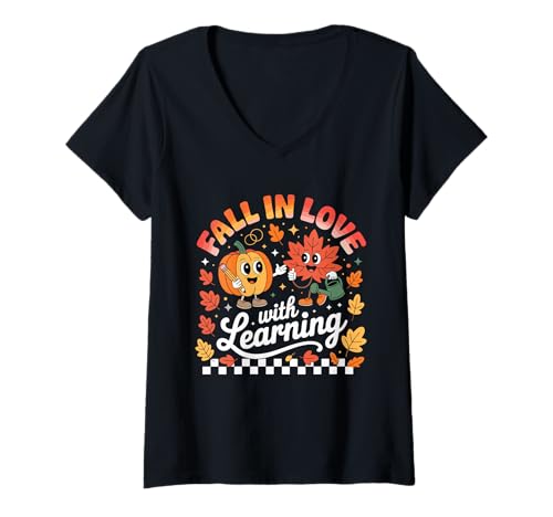 Damen Verlieben Sie Sich in den Lernspaß für die Herbstsaison. Idealer Lehrer T-Shirt mit V-Ausschnitt Damen Verlieben Sie Sich in den Lernspaß für die Herbstsaison. Idealer Lehrer T-Shirt mit V-Ausschnitt von Fall in Love with Learning Pumpkin and Leaf