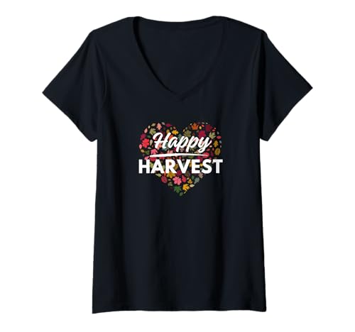 Damen Frohe Ernte an alle - Form of Heart, Herbst, Herbst T-Shirt mit V-Ausschnitt Damen Frohe Ernte an alle - Form of Heart, Herbst, Herbst T-Shirt mit V-Ausschnitt von Fall season, harvest blessing, for fall lovers